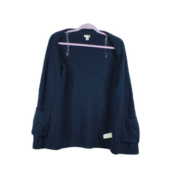 LL Bean Womens Navy Blue Open Front Ribbed Cardigan Sweater Size M Shaker Stitch - Picture 6 of 9
